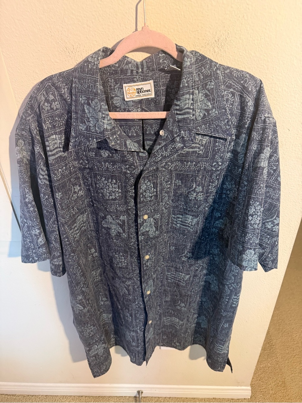 Reyn Spooner 3XL Hawaiian Shirt Blue Americana Flag Tropical Aloha Made USA